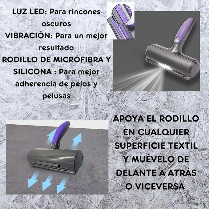 Rodillo Quita Pelos mascotas con luz LED