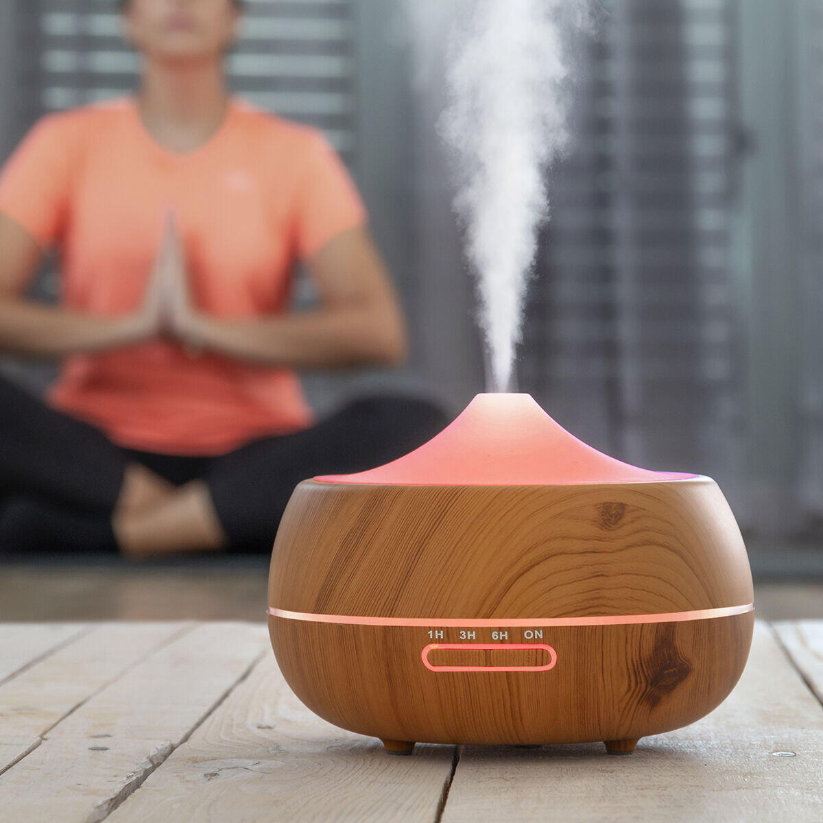 Humidificador Difusor de Aromas con LED Multicolor Wooden-Effect