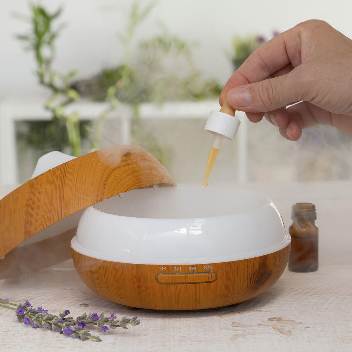 Humidificador Difusor de Aromas con LED Multicolor Wooden-Effect